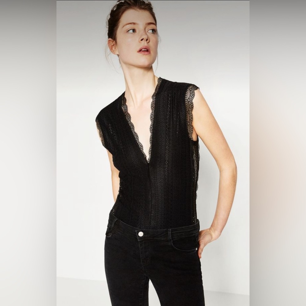 Zara Black Lace Bodysuit Size M - Picture 7 of 9
